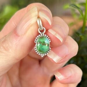Sterling Silver Green Turquoise Pendant Necklace Charm